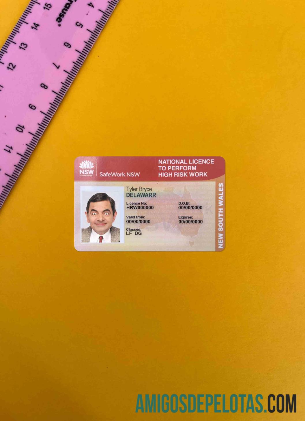 Australia New South Wales National License olhar de foto frente exemplo